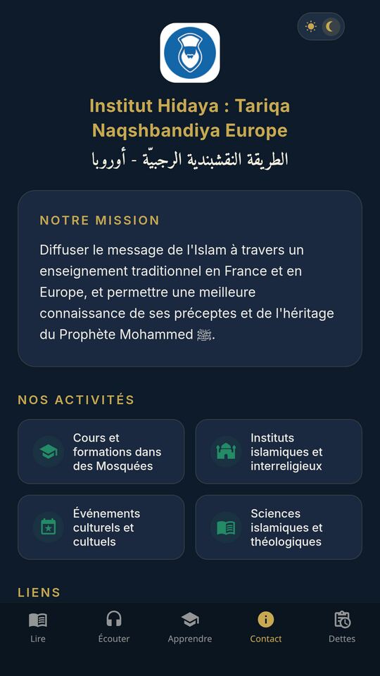 L'écran de contact de la Tariqa.